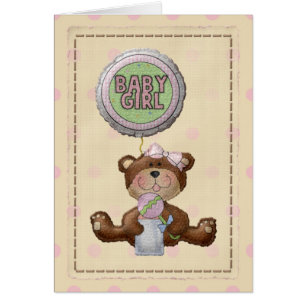 Bär mit Rattle & Baby Girl Blank Card