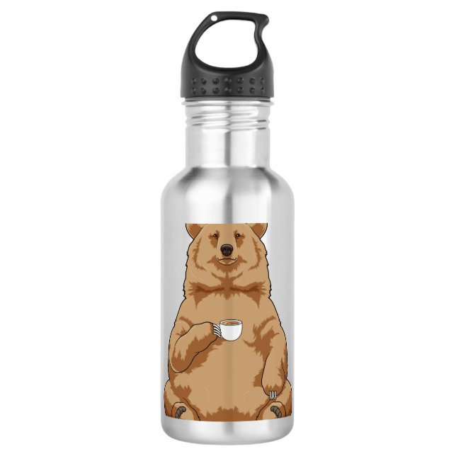 Bär mit Tasse Kaffee Edelstahlflasche (Vorderseite)