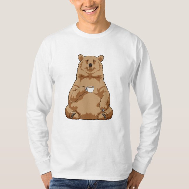 Bär mit Tasse Kaffee T-Shirt (Vorderseite)