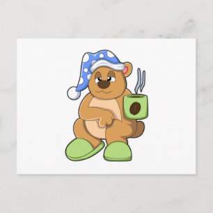 Bär mit Tasse Kaffee und Langschläfer Postkarte