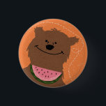 Bär mit Wassermelone Button<br><div class="desc">Vintages Abzeichen mit Bär und Wassermelone</div>