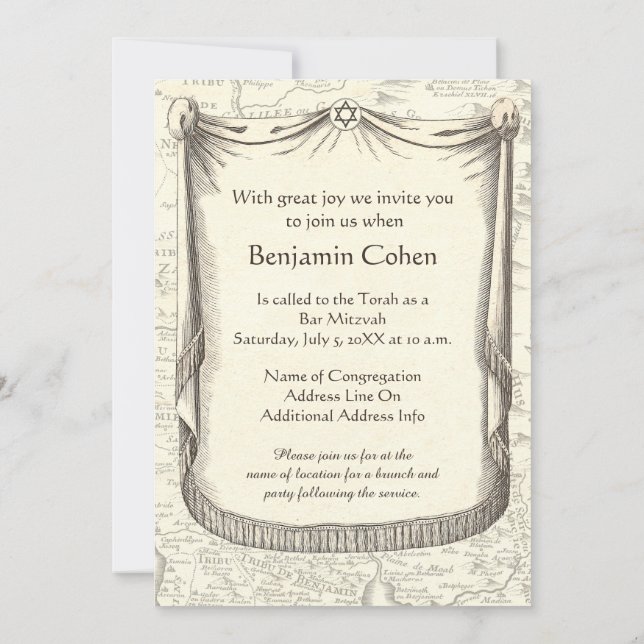 Bar Mitzvah Ancient Map Stämme von Israel Einladung (Rückseite)