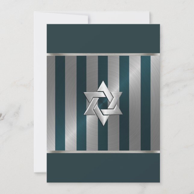Bar Mitzvah Aquamarin und Silver Stripe Star von D Einladung (Vorderseite)