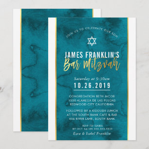 BAR MITZVAH aquamarines blaues Aquarellgold Einladung
