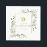 Bar Mitzvah, Bat Mitzvah Watercolor Greenerie Serviette<br><div class="desc">Dieses elegante Bar Mitzvah/Bar Mitzvah Serviette mit zarten Aquarellfarben-Blätter und einem eleganten Goldstar von David kann mit Ihren speziellen Event-Informationen personalisiert werden. Entwickelt von Thisisnotme©</div>
