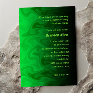 Bar Mitzvah Black and Green Waves Einladung