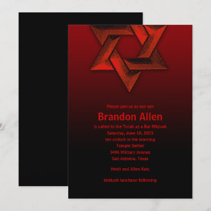Bar Mitzvah Black und Red Star von David Einladung