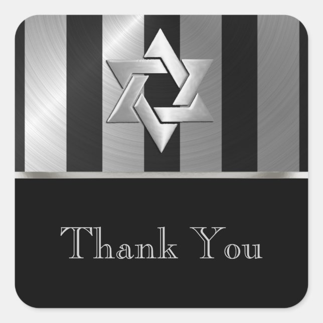Bar Mitzvah Black und Silver Stripe Star von David Quadratischer Aufkleber (Vorderseite)