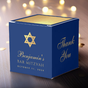 Bar Mitzvah Blau Faux-Gold-Davidstern Danke Geschenkschachtel