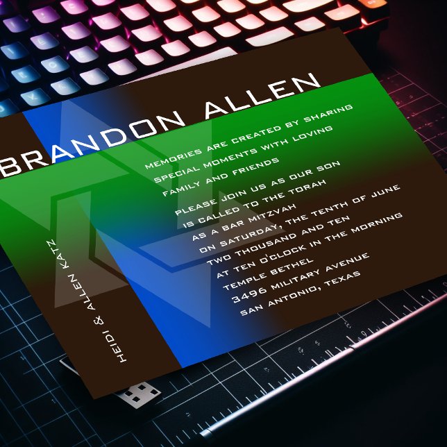 Bar Mitzvah Blau und Grün für jede Farbe Einladung (Von Creator hochgeladen)