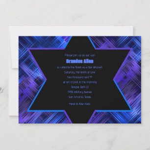Bar Mitzvah Blau und Lila Abstrakte Kariert Einladung