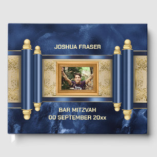 Bar mitzvah blauer Marmor Goldrolle Jungs Foto Gästebuch