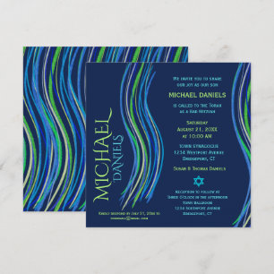 Bar Mitzvah Blue and Green Gebet Shawl Einladung