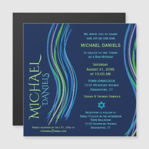 Bar Mitzvah Blue and Green Gebet Shawl Einladung