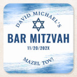 Bar Mitzvah Blue Foil Navy Typografy Modern Bold Rechteckiger Pappuntersetzer<br><div class="desc">Seien Sie stolz, freuen Sie sich und präsentieren Sie diesen Meilenstein Ihres Lieblings-Bar Mitzvah! Feiern Sie mit diesem kühnen, atemberaubenden, einfachen, modernen, maßgeschneiderten Untersetzer. Imitate metallische, hellblaue Pinselstriche, marineblaue Typografie und ein marineblauer David-Stern überlagern einen sauberen, weißen Hintergrund. Personalisieren Sie Ihren Sohn mit Namen, Datum der Veranstaltung und besondere Nachricht....</div>