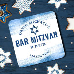 Bar Mitzvah Blue Foil Navy Typografy Modern Bold Rechteckiger Pappuntersetzer<br><div class="desc">Seien Sie stolz, freuen Sie sich und präsentieren Sie diesen Meilenstein Ihres Lieblings-Bar Mitzvah! Feiern Sie mit diesem kühnen, atemberaubenden, einfachen, modernen, maßgeschneiderten Untersetzer. Imitate metallische, hellblaue Pinselstriche, marineblaue Typografie und ein marineblauer David-Stern überlagern einen sauberen, weißen Hintergrund. Personalisieren Sie Ihren Sohn mit Namen, Datum der Veranstaltung und besondere Nachricht....</div>