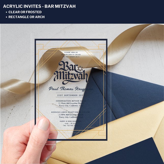 BAR MITZVAH Blue Gold Delta Klare Minimalistische Acryleinladungen (Von Creator hochgeladen)