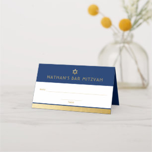 Bar Mitzvah Blue Gold Moderne geklappt Platzkarte