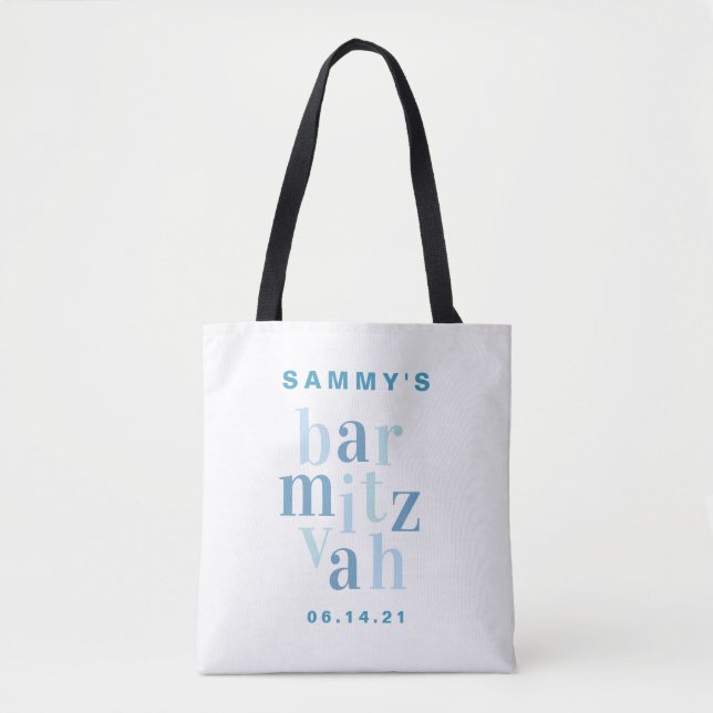 Bar Mitzvah Blue Modern Typografy Gastgeschenk Tasche (Vorderseite)