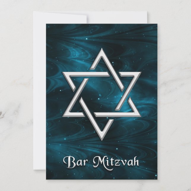 Bar Mitzvah Blue Nebulae & Silver Star von David Einladung (Vorderseite)