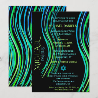 Bar Mitzvah Blue Neon Grünes Gebet Schaal Einladung