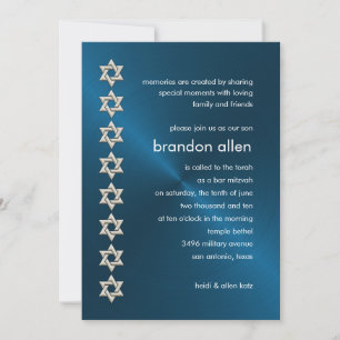Bar Mitzvah Blue Sheen Silver Stars von David Einladung