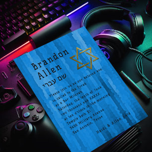 Bar Mitzvah Blue Techno Streaks Einladung