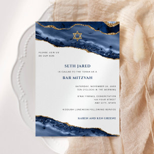 Bar Mitzvah, Blue und Gold Agate Border Einladung