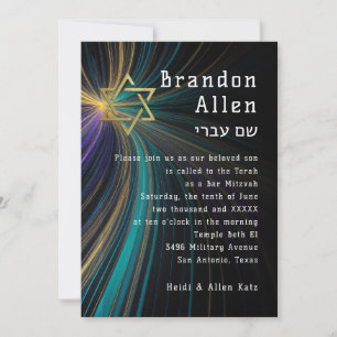 Bar Mitzvah Blue und Gold Rays Einladung