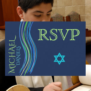 Bar Mitzvah Blue und Green Gebet Shawl UAWG RSVP Karte