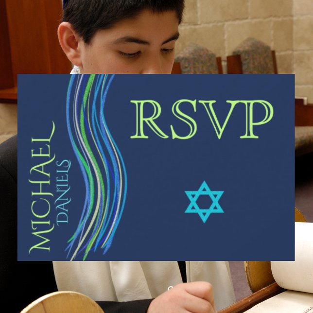Bar Mitzvah Blue und Green Gebet Shawl UAWG RSVP Karte (Von Creator hochgeladen)