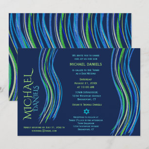 Bar Mitzvah Blue und Green Prayer Shawl Einladung