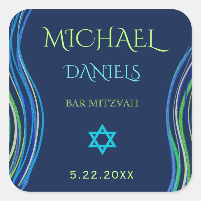 Bar Mitzvah Blue und Green Prayer Shawl Quadratischer Aufkleber (Vorderseite)