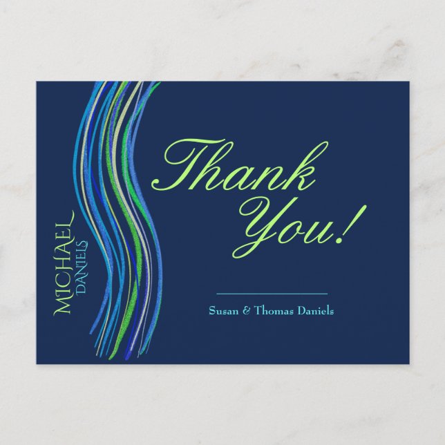 Bar Mitzvah Blue und Green Vielen Dank Postkarte (Vorderseite)