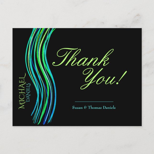 Bar Mitzvah Blue und Green Vielen Dank Postkarte (Vorderseite)