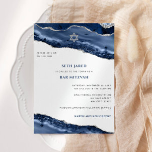 Bar Mitzvah Blue und Silver Agate Border Modern Einladung