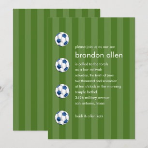 Bar Mitzvah Blue und White Soccer Ball Einladung