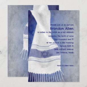 Bar Mitzvah Blue White Star von David Tallit Einladung