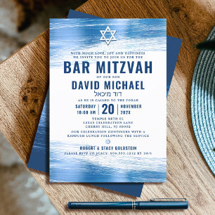 Bar Mitzvah Bold Modern Navy Typografie Blue Foil Einladung