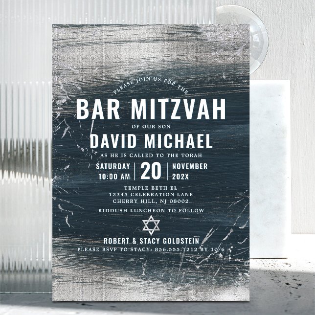 Bar Mitzvah Bold Moderne Silberfolien Holzkohle Gr Einladung (Von Creator hochgeladen)