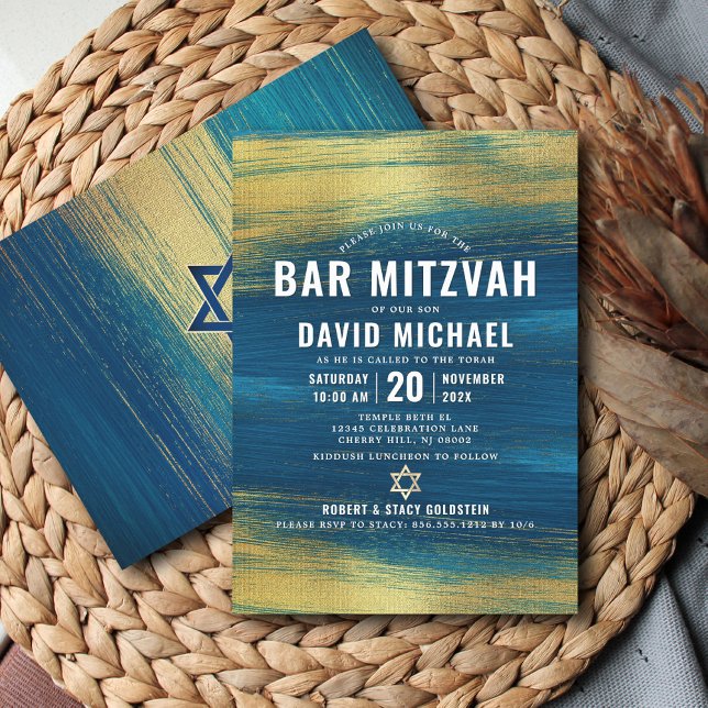 Bar Mitzvah Bold Modernes Turquoise Typ Gold Foil Einladung (Von Creator hochgeladen)