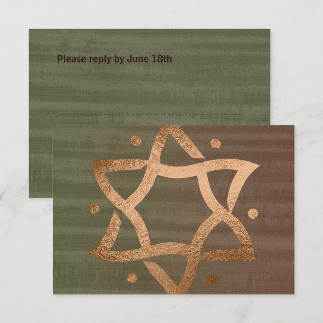 Bar Mitzvah Brown et Green Copper Star RSVP (Devant / Derrière)