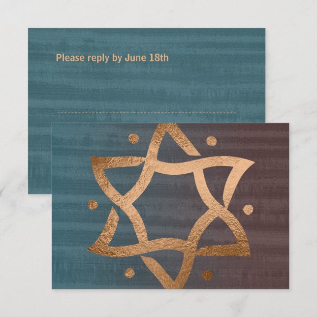 Bar Mitzvah Brown und Aquamarine Copper Star UAWG RSVP Karte (Vorne/Hinten)
