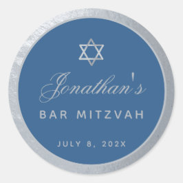 Bar Mitzvah Classic Blue Imitats Silver Gray Scrip Runder Aufkleber