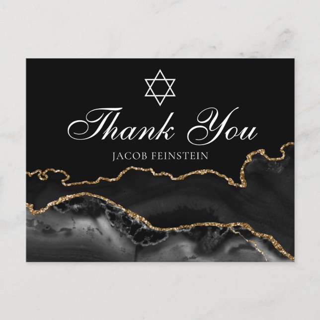 Bar Mitzvah Danke, dass Sie Black Gold Star von Da Postkarte (Vorderseite)