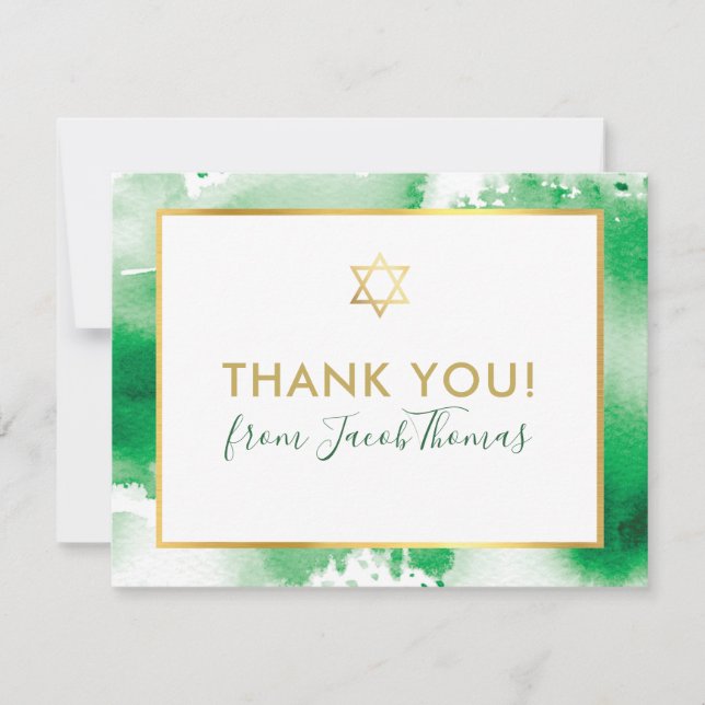 BAR MITZVAH dankt dem goldenen Stern grüne Wasserf Dankeskarte (Vorderseite)