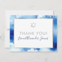 BAR MITZVAH dankt Silber-Stern blaue Wasserfarbe