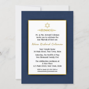 Bar Mitzvah Dark Blue und Gold Einladung