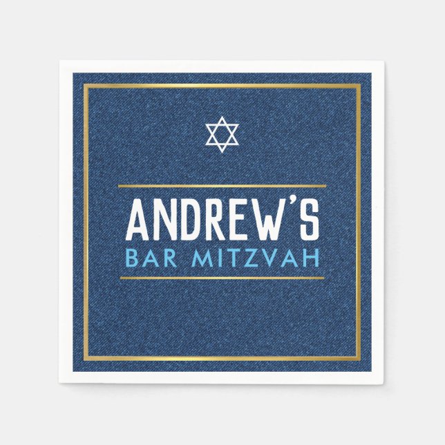 BAR MITZVAH Edelgold denim blue aqua Serviette (Vorderseite)