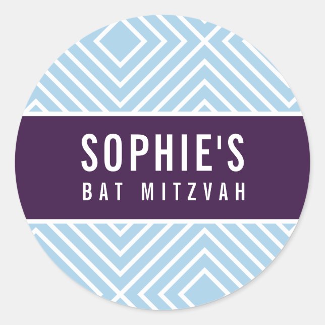BAR MITZVAH, einfach, modern, geometrisch, blau Runder Aufkleber (Vorderseite)
